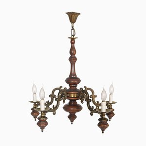 Vintage Baroque Style Lacquered Walnut and Walnut Ceiling Lamp, 1950s-NJV-715421