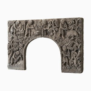 Vintage Bas Relief Fireplace Surround in Hand Carved Stone, 1940s-FEW-2024193