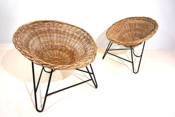 Vintage Basket Chairs in Rattan, 1960s, Set of 2-HUW-1794654