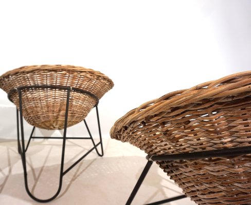 Vintage Basket Chairs in Rattan, 1960s, Set of 2-HUW-1794654