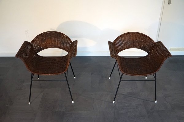 Vintage Basket Chairs in Rattan and Metal, 1950s, Set of 2-CIP-2035752