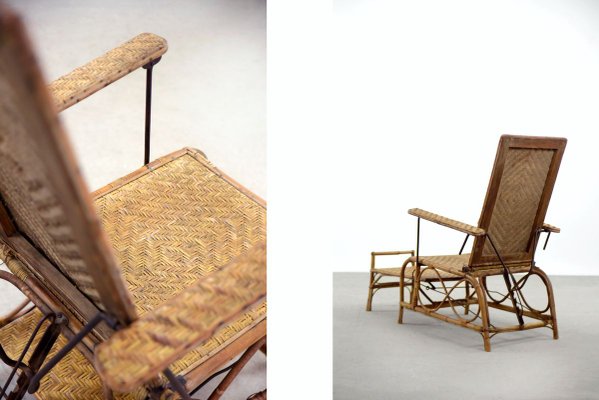 Vintage Bauhaus Rattan Chair with Ottoman by Erich Dieckmann, 1930s, Set of 2-ZAA-746022