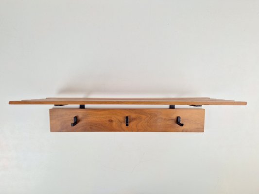 Vintage Bauhaus Teak Wood Wall Coat Rack & Hat Shelf, 1960s-AXJ-2038028