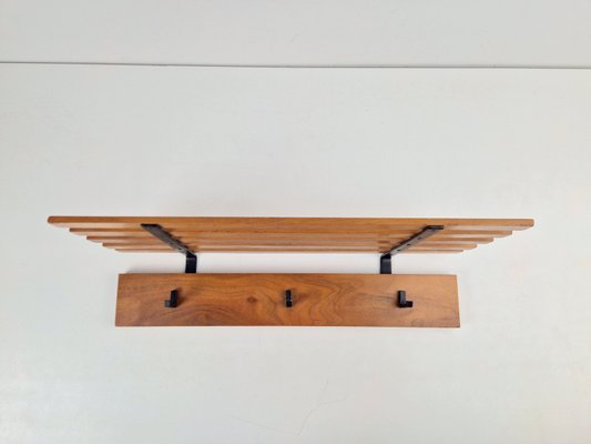 Vintage Bauhaus Teak Wood Wall Coat Rack & Hat Shelf, 1960s-AXJ-2038028