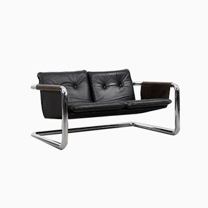 Vintage Bauhaus Tubular Metal & Leather Sofa, 1950s-ZAA-906328