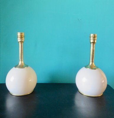 Vintage Bedside Lamps in Brass and Ecru Lacquered Metal, 1965, Set of 2-AC-2038083