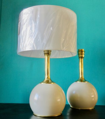 Vintage Bedside Lamps in Brass and Ecru Lacquered Metal, 1965, Set of 2-AC-2038083