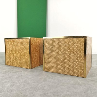 Vintage Bedside Tables in Brass Bamboo and Rattan in Southern Nurseries, 1970s, Set of 2-PRS-1700383