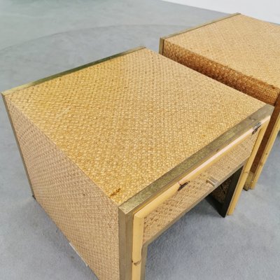 Vintage Bedside Tables in Brass Bamboo and Rattan in Southern Nurseries, 1970s, Set of 2-PRS-1700383