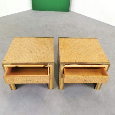 Vintage Bedside Tables in Brass Bamboo and Rattan in Southern Nurseries, 1970s, Set of 2-PRS-1700383