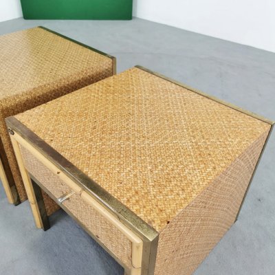 Vintage Bedside Tables in Brass Bamboo and Rattan in Southern Nurseries, 1970s, Set of 2-PRS-1700383