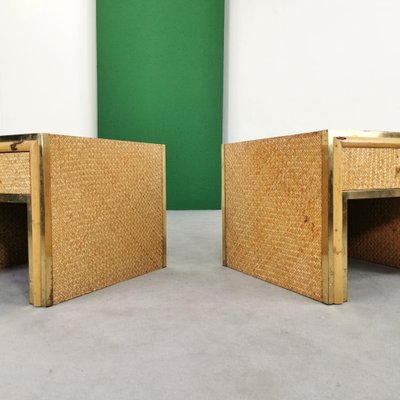 Vintage Bedside Tables in Brass Bamboo and Rattan in Southern Nurseries, 1970s, Set of 2-PRS-1700383