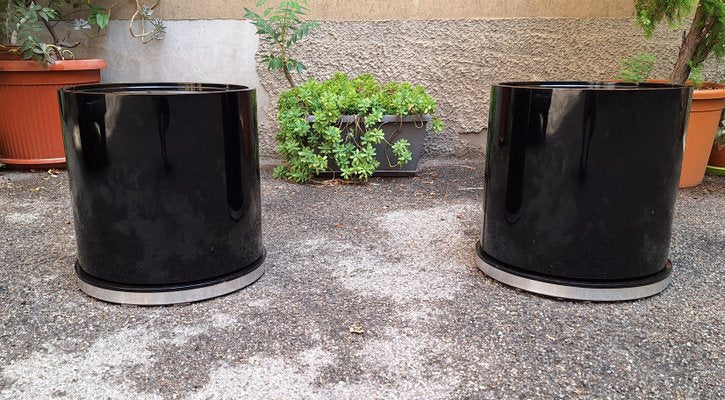 Vintage Bedside Tables in Lacquered Wood with Internal Bar, 1970s, Set of 2-OHK-2020598