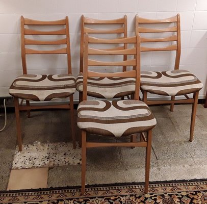 Vintage Beech and Beige Brown Wool Dining Chairs, 1970s, Set of 4-HOI-632708