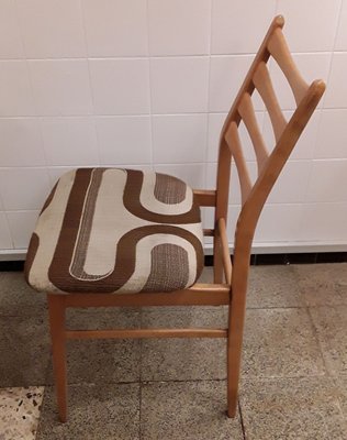 Vintage Beech and Beige Brown Wool Dining Chairs, 1970s, Set of 4-HOI-632708