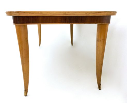 Vintage Beech and Maple Dining Table with Patterned Glass Top, Italy, 1950s-JPQ-2018406