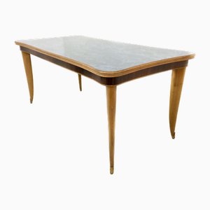 Vintage Beech and Maple Dining Table with Patterned Glass Top, Italy, 1950s-JPQ-2018406