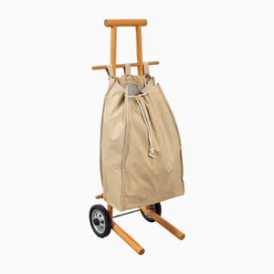 Vintage Beech Wood & Canvas Bag Shopping Trolley Cart, 1960s-AXJ-2022479