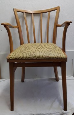 Vintage Beech & Yellow Vinyl Armchair with Spring Cage Seat, 1960s-HOI-866806