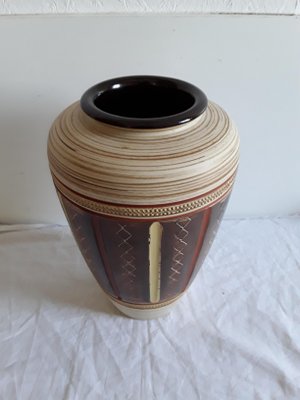 Vintage Beige, Brown, and Yellow Carved Ceramic Nr. 154 30 Vase from Scheurich, 1970s-HOI-636069