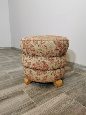 Vintage Beige Fabric Pouf-QJA-1762479