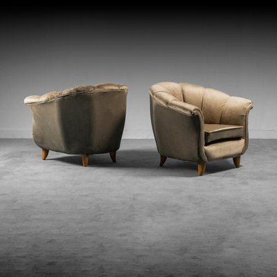 Vintage Beige Velvet Lounge Chairs, Set of 2-ZLY-1294684