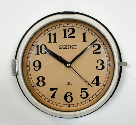 Vintage Beige Wall Clock from Seiko Navy, 1970s-CGF-1167550