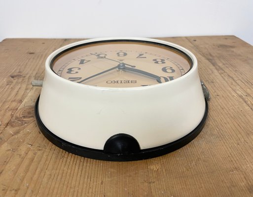 Vintage Beige Wall Clock from Seiko Navy, 1970s-CGF-1167550