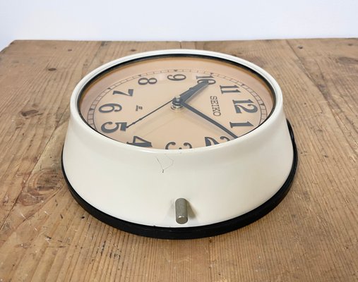 Vintage Beige Wall Clock from Seiko Navy, 1970s-CGF-1167550