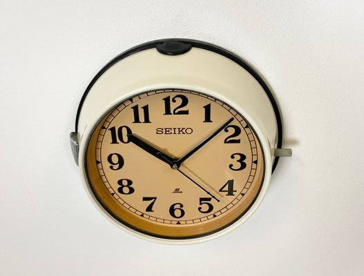 Vintage Beige Wall Clock from Seiko Navy, 1970s-CGF-1167550