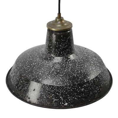 Vintage Belgian Industrial Black Speckled Enamel Pendant Light-BLS-1122200