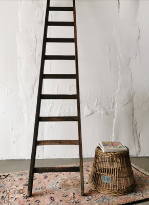 Vintage Belgian Wooden Ladder, 1940s-FW-666759