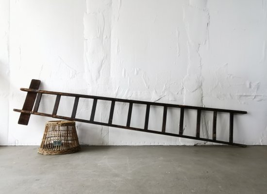 Vintage Belgian Wooden Ladder, 1940s-FW-666759