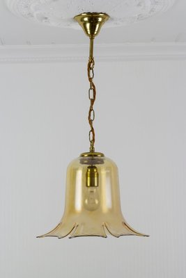 Vintage Bell-Shaped Glass and Brass Pendant Lamp-KEG-943796