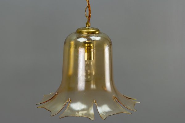 Vintage Bell-Shaped Glass and Brass Pendant Lamp-KEG-943796