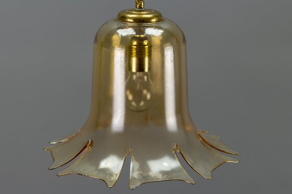 Vintage Bell-Shaped Glass and Brass Pendant Lamp-KEG-943796