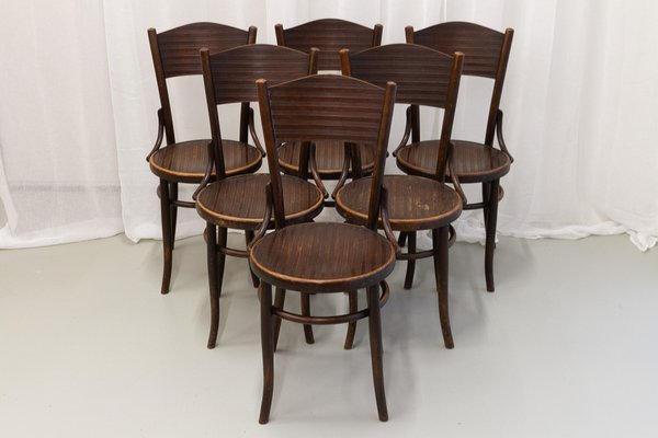 Vintage Bentwood Bistro Chairs from Fischel 1920s. Set of 6-WIX-1777549