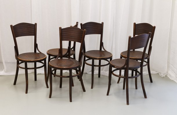 Vintage Bentwood Bistro Chairs from Fischel 1920s. Set of 6-WIX-1777549