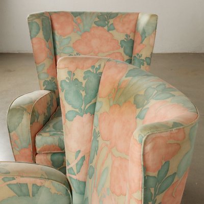 Vintage Bergère Armchairs in Fabric, Italy, 1950s, Set of 2-VMM-2033323