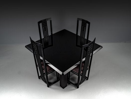 Vintage Black Dining Tabel and Chairs by Umberto Asnago, 1980, Set of 5-VLO-1682195