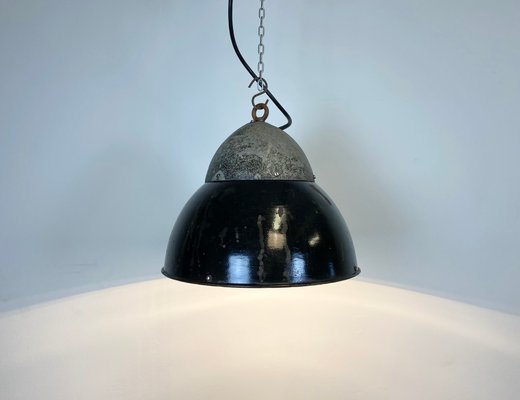 Vintage Black Enameled Hanging Lamp, 1930s-CGF-864409