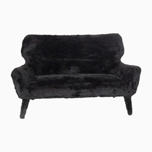 Vintage Black Imitation Fur Sofa, 1950s-RCE-1384129