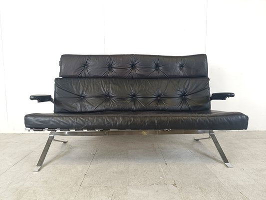 Vintage Black Leather and Chrome Sofa, 1970s-IRH-1718657