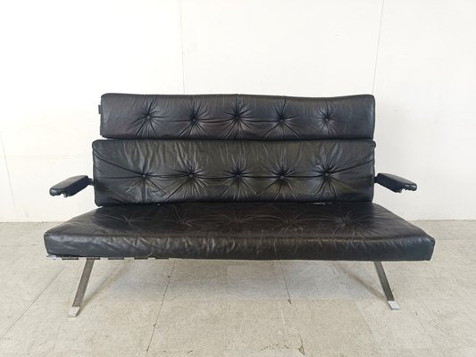 Vintage Black Leather and Chrome Sofa, 1970s-IRH-1718657