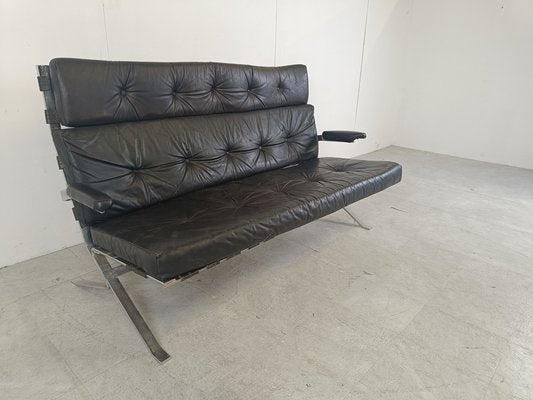 Vintage Black Leather and Chrome Sofa, 1970s-IRH-1718657