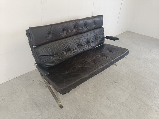 Vintage Black Leather and Chrome Sofa, 1970s-IRH-1718657