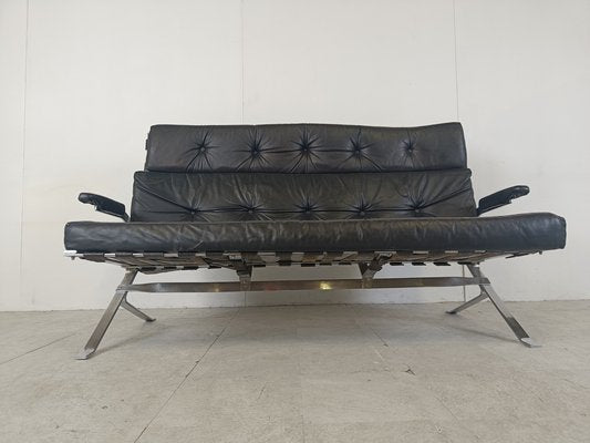 Vintage Black Leather and Chrome Sofa, 1970s-IRH-1718657