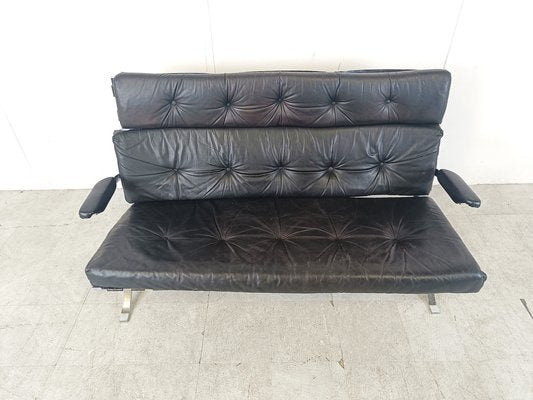 Vintage Black Leather and Chrome Sofa, 1970s-IRH-1718657