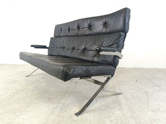 Vintage Black Leather and Chrome Sofa, 1970s-IRH-1718657