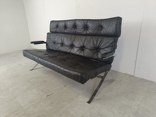 Vintage Black Leather and Chrome Sofa, 1970s-IRH-1718657